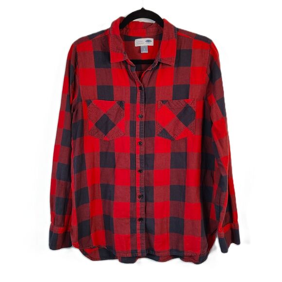 OLD NAVY Cotton Plaid Large Women's Red & Black Long Sleeve Button Up Shirt - Picture 1 of 5